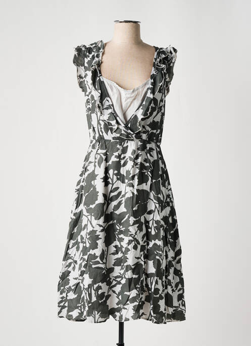 Robe mi-longue imprimé fleurs manches courtes gris NOA NOA femme