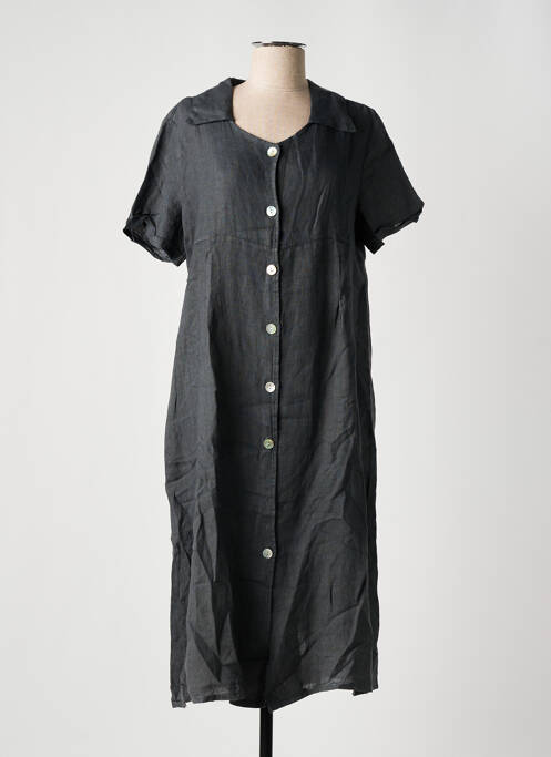 Robe mi-longue coupe fluide manches courtes gris PURO LINO femme