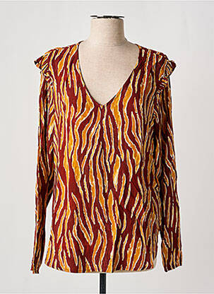 Blouse tissage popeline manches longues marron ICHI femme