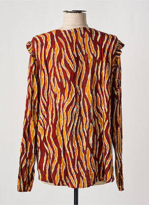 Blouse tissage popeline manches longues marron ICHI femme