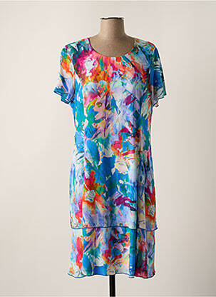 Robe mi-longue imprimé fleurs manches courtes bleu GEVANA femme