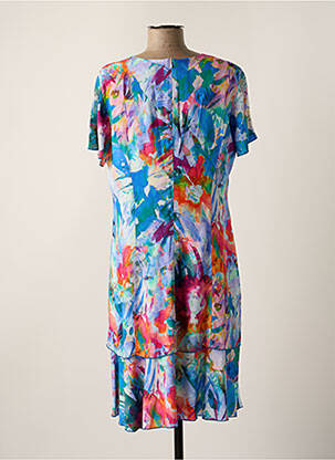 Robe mi-longue imprimé fleurs manches courtes bleu GEVANA femme
