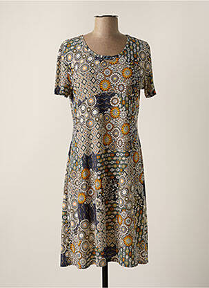 Robe mi-longue imprimé fleurs manches courtes bleu GEVANA femme