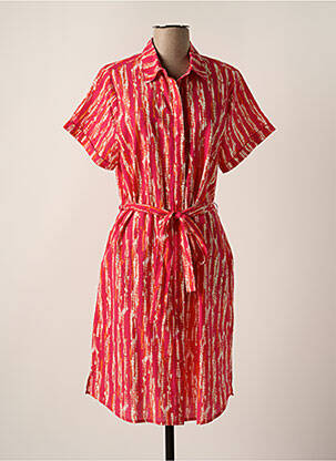 Robe mi-longue tissage crêpe manches courtes rose ÉTYMOLOGIE femme