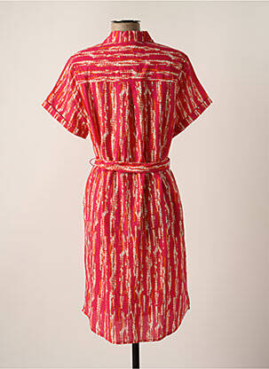 Robe mi-longue tissage crêpe manches courtes rose ÉTYMOLOGIE femme