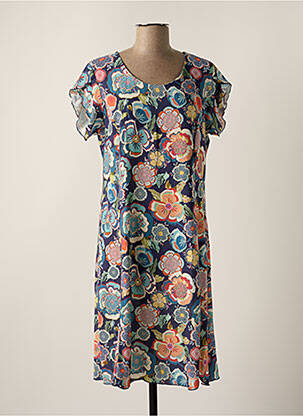Robe mi-longue imprimé fleurs manches courtes bleu GEVANA femme