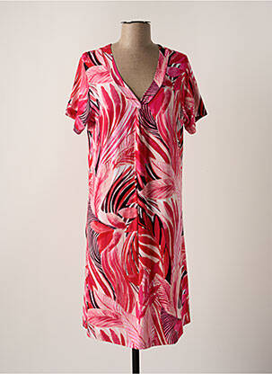 Robe mi-longue imprimé fleurs manches courtes rose HAJO femme