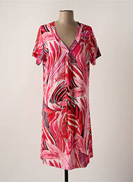 Robe mi-longue imprimé fleurs manches courtes rose HAJO femme