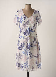 Robe mi-longue imprimé fleurs manches courtes blanc CHRISTINE LAURE femme