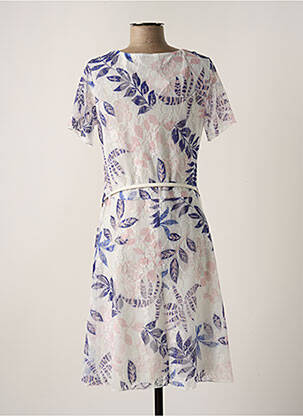 Robe mi-longue imprimé fleurs manches courtes blanc CHRISTINE LAURE femme
