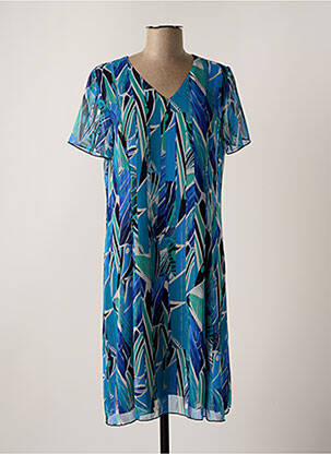 Robe mi-longue imprimé fleurs manches courtes bleu GEVANA femme