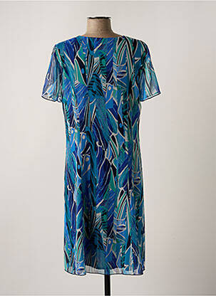 Robe mi-longue imprimé fleurs manches courtes bleu GEVANA femme