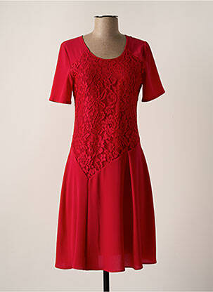 Robe mi-longue tissage crêpe manches courtes rouge GUY DUBOUIS femme