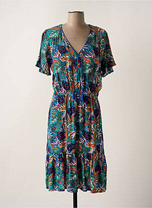 Robe mi-longue imprimé fleurs manches courtes bleu CHRISTINE LAURE femme