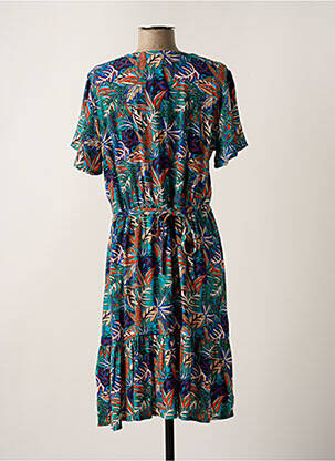 Robe mi-longue imprimé fleurs manches courtes bleu CHRISTINE LAURE femme