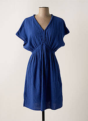 Robe mi-longue tissage crêpe manches courtes bleu C'EST BEAU LA VIE femme