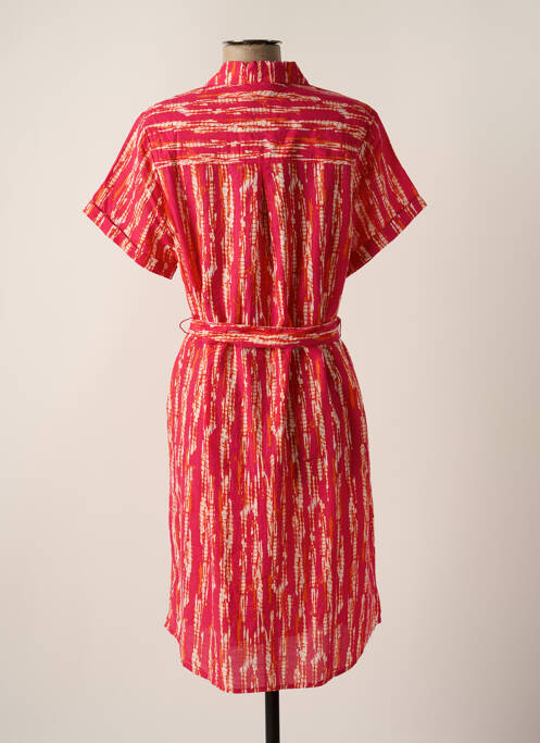 Robe mi-longue tissage crêpe manches courtes rose ÉTYMOLOGIE femme