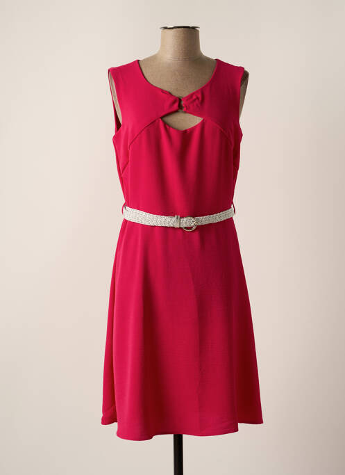 Robe mi-longue tissage crêpe sans manche rose CHRISTINE LAURE femme
