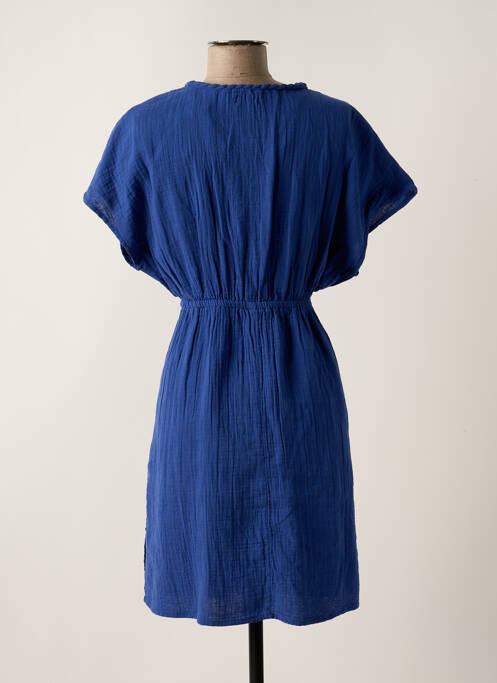 Robe mi-longue tissage crêpe manches courtes bleu C'EST BEAU LA VIE femme