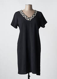 Robe mi-longue tissage crêpe manches courtes noir AZAY femme