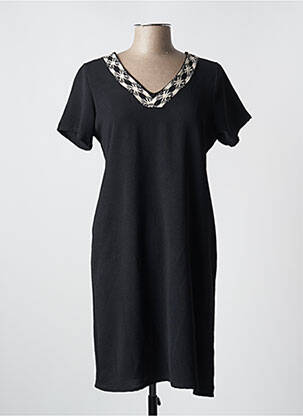 Robe mi-longue tissage crêpe manches courtes noir AZAY femme