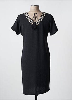 Robe mi-longue tissage crêpe manches courtes noir AZAY femme