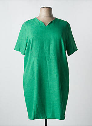 Robe mi-longue tissage crêpe manches courtes vert ELEANE femme