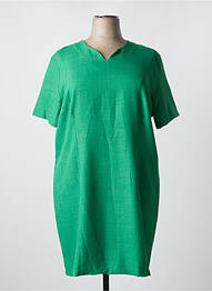 Robe mi-longue tissage crêpe manches courtes vert ELEANE femme