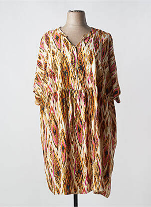 Robe mi-longue tissage crêpe manches courtes beige CISO femme