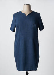 Robe mi-longue tissage crêpe manches courtes bleu ELEANE femme