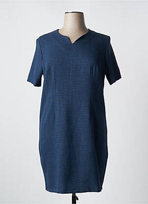 Robe mi-longue tissage crêpe manches courtes bleu ELEANE femme