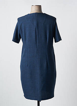 Robe mi-longue tissage crêpe manches courtes bleu ELEANE femme