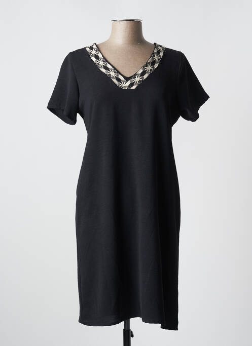 Robe mi-longue tissage crêpe manches courtes noir AZAY femme