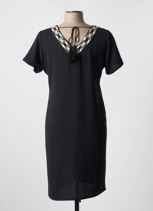 Robe mi-longue tissage crêpe manches courtes noir AZAY femme