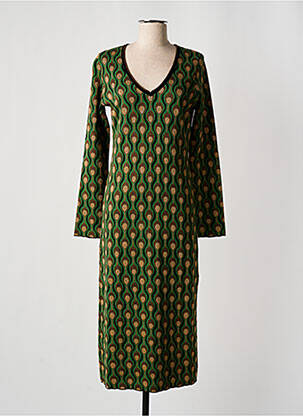Robe mi-longue manches longues manches longues vert MALIPARMI femme