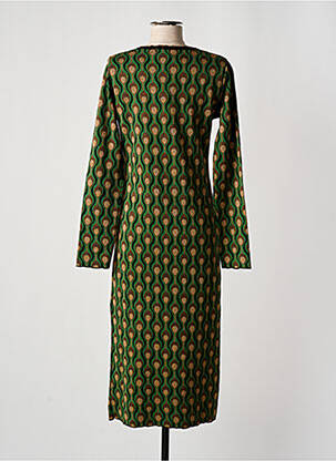 Robe mi-longue manches longues manches longues vert MALIPARMI femme