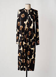 Robe mi-longue imprimé fleurs manches longues noir SIYU femme