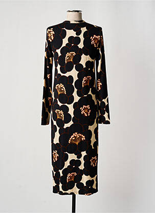 Robe mi-longue imprimé fleurs manches longues noir SIYU femme