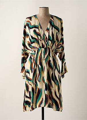 Robe mi-longue imprimé fantaisie manches longues beige SEE U SOON femme