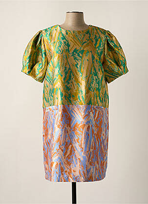 Robe courte fermeture zippée au dos manches courtes vert SEE U SOON femme
