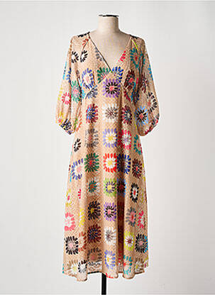 Robe longue imprimé fleurs manches 3/4 beige TRAFFIC PEOPLE femme