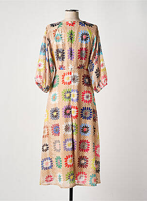 Robe longue imprimé fleurs manches 3/4 beige TRAFFIC PEOPLE femme