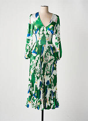 Robe longue imprimé fantaisie manches 3/4 vert TRAFFIC PEOPLE femme