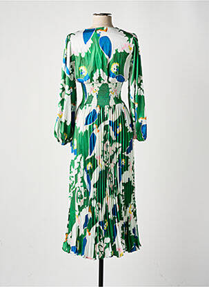 Robe longue imprimé fantaisie manches 3/4 vert TRAFFIC PEOPLE femme
