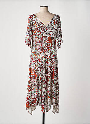 Robe mi-longue manches 3/4 manches 3/4 marron AN II VITO femme