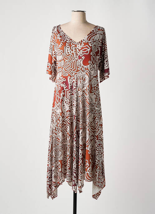 Robe mi-longue manches 3/4 manches 3/4 marron AN II VITO femme