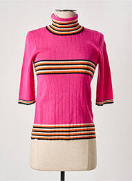 Pull col roulé maille souple et aérée manches courtes rose ESQUALO femme