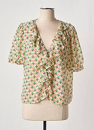 Chemisier imprimé fleurs manches courtes beige TRAFFIC PEOPLE femme