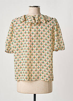 Chemisier imprimé fleurs manches courtes beige TRAFFIC PEOPLE femme