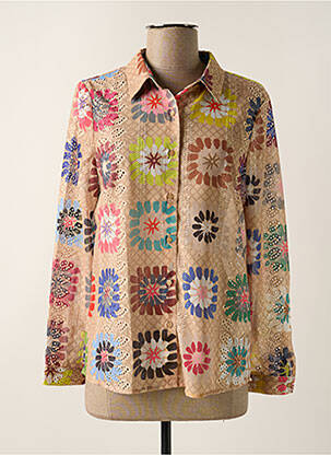 Chemisier imprimé fleurs manches longues beige TRAFFIC PEOPLE femme